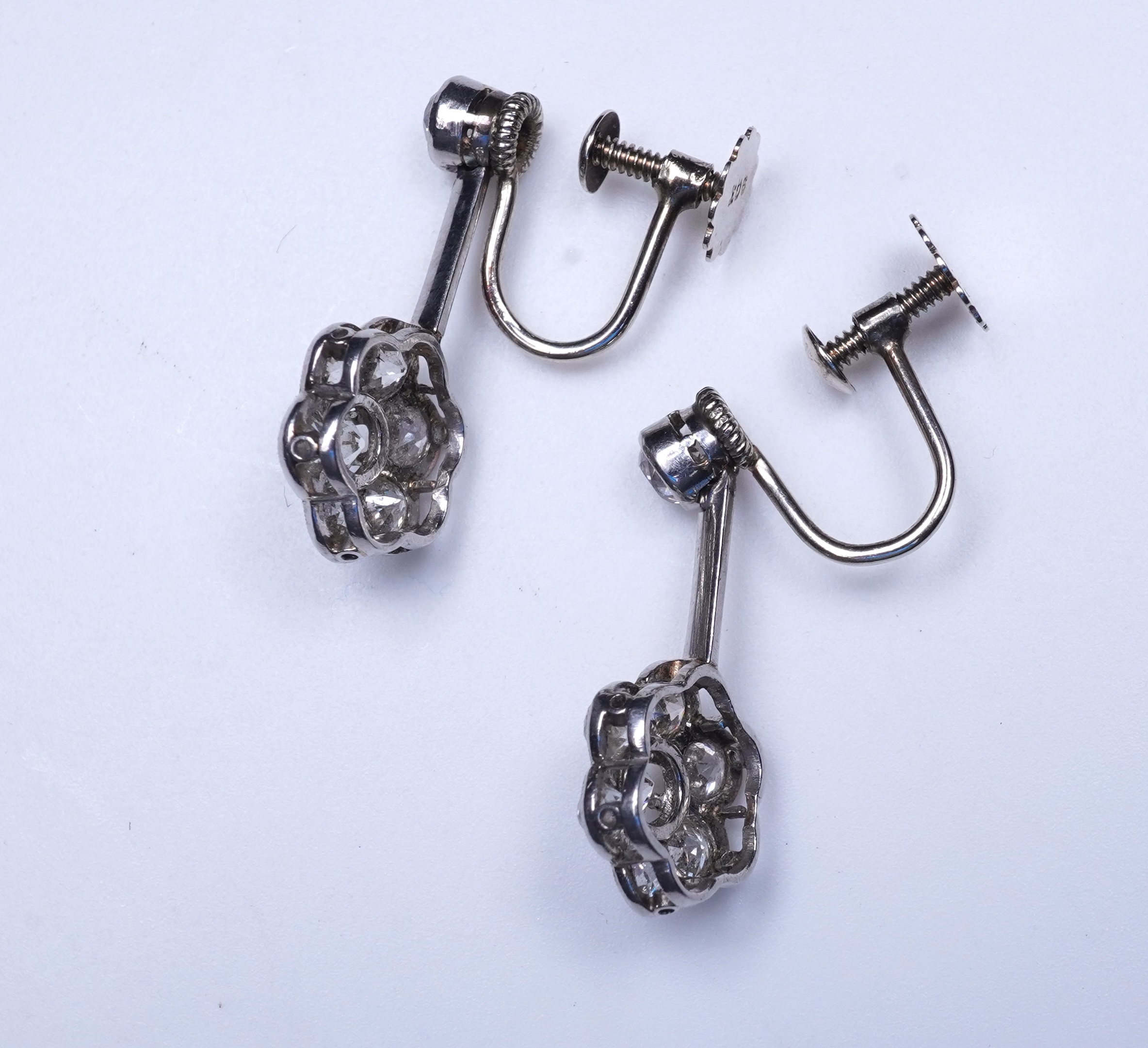 A pair of diamond earrings, early 20th century